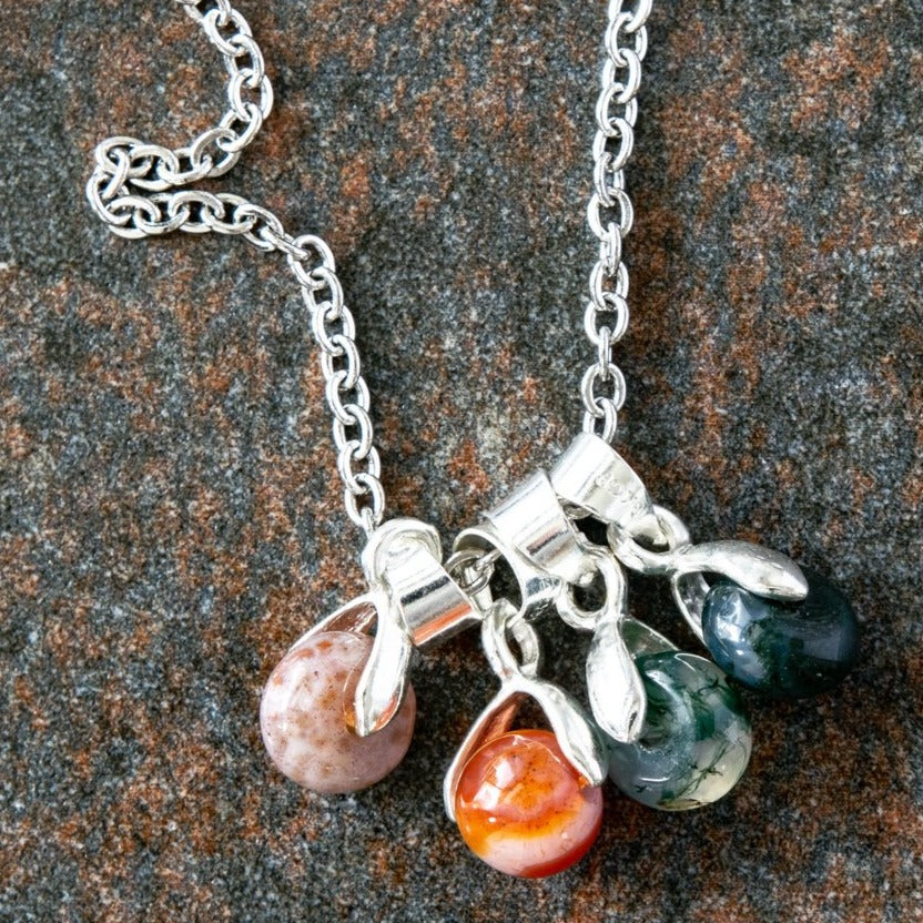 Simplicity Stainless Steel Necklace with Small Mixed Stone Pendants