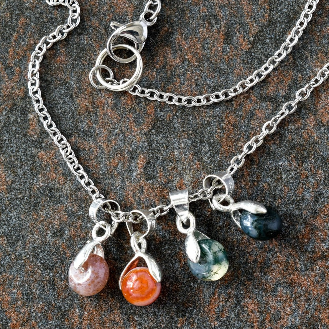 Simplicity Stainless Steel Necklace with Small Mixed Stone Pendants