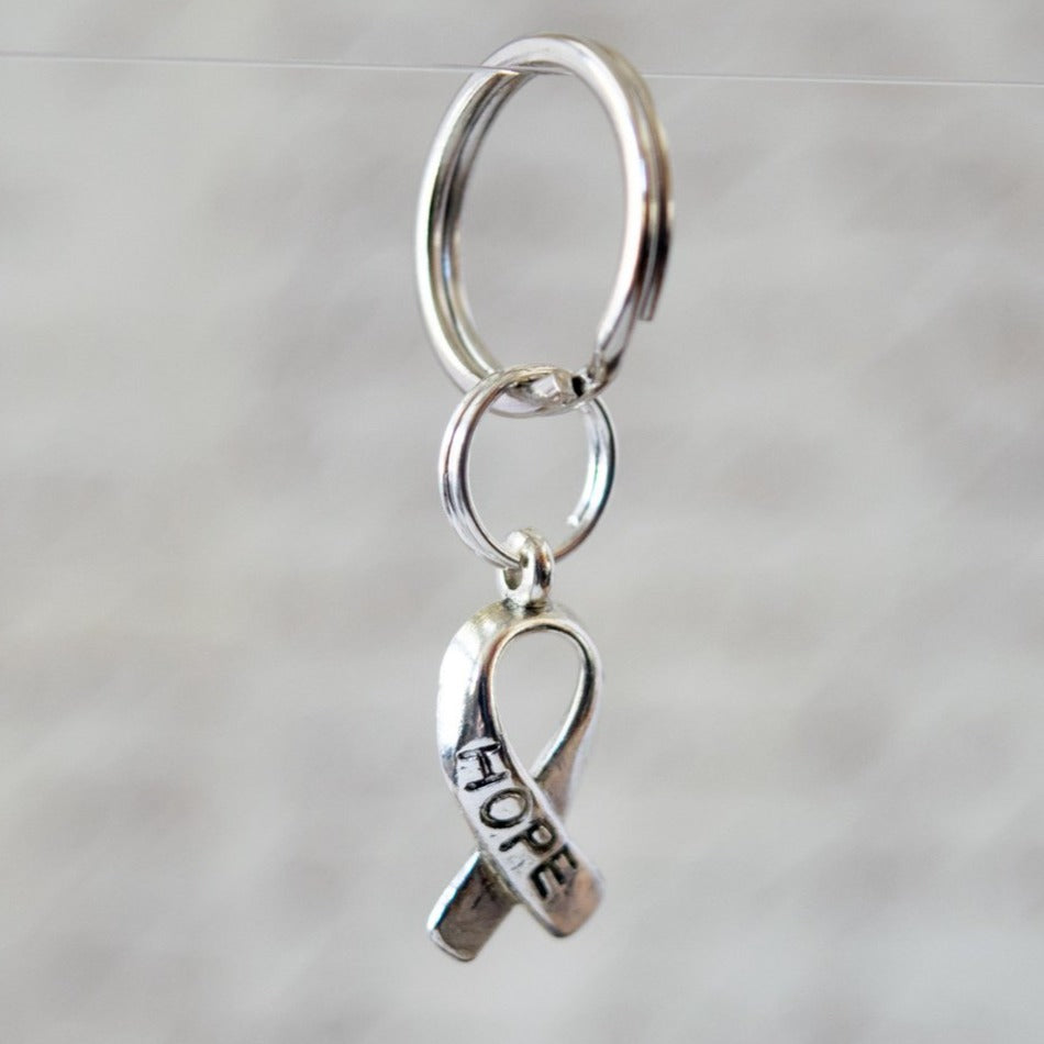 Interchangeables Antiqued Silver, Hope Ribbon for a Cause Charm, on a Split Stainless Steel Ring