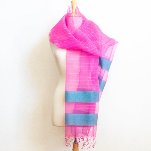 Large Muslin Scarf/Shawl/Wrap, with Intense Pink and Light Blue Accents