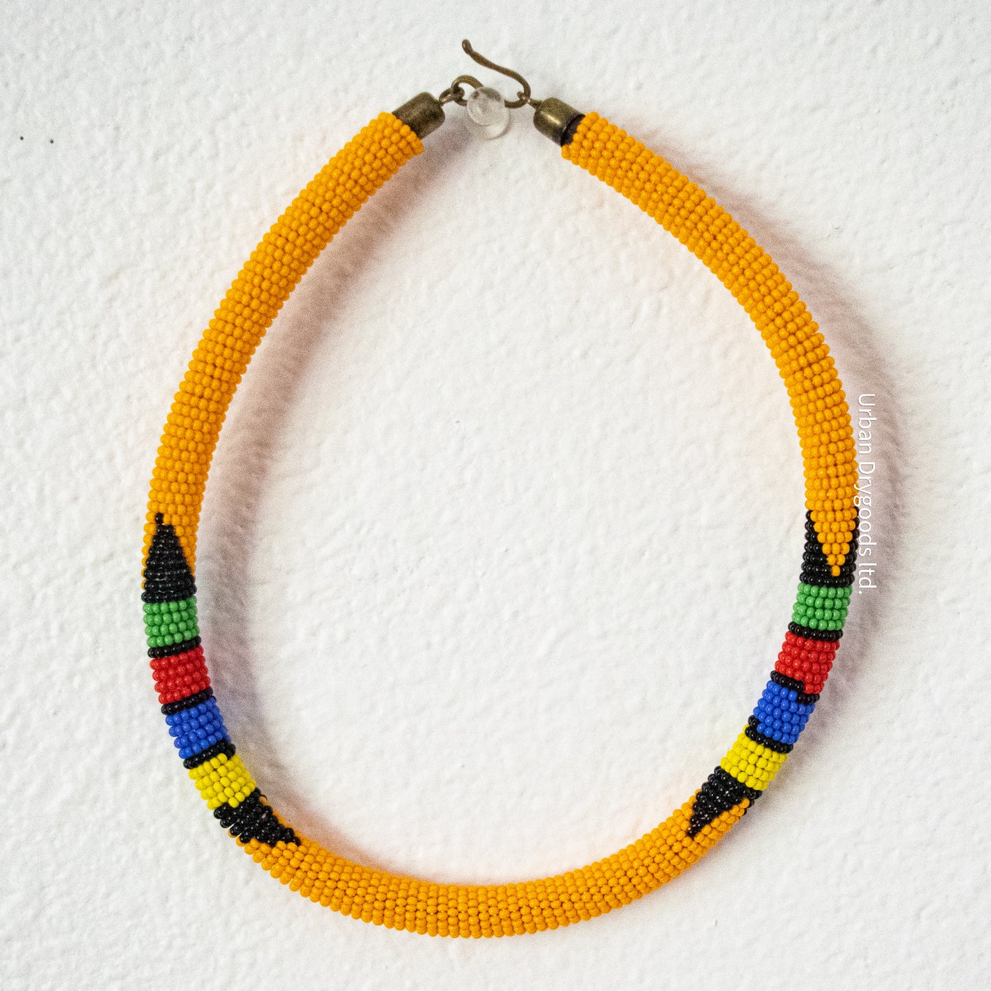 Zulu and Messiah African Handmade Beaded Necklaces, Marigold, Black, Green, Red, Periwinkle, and Yellow