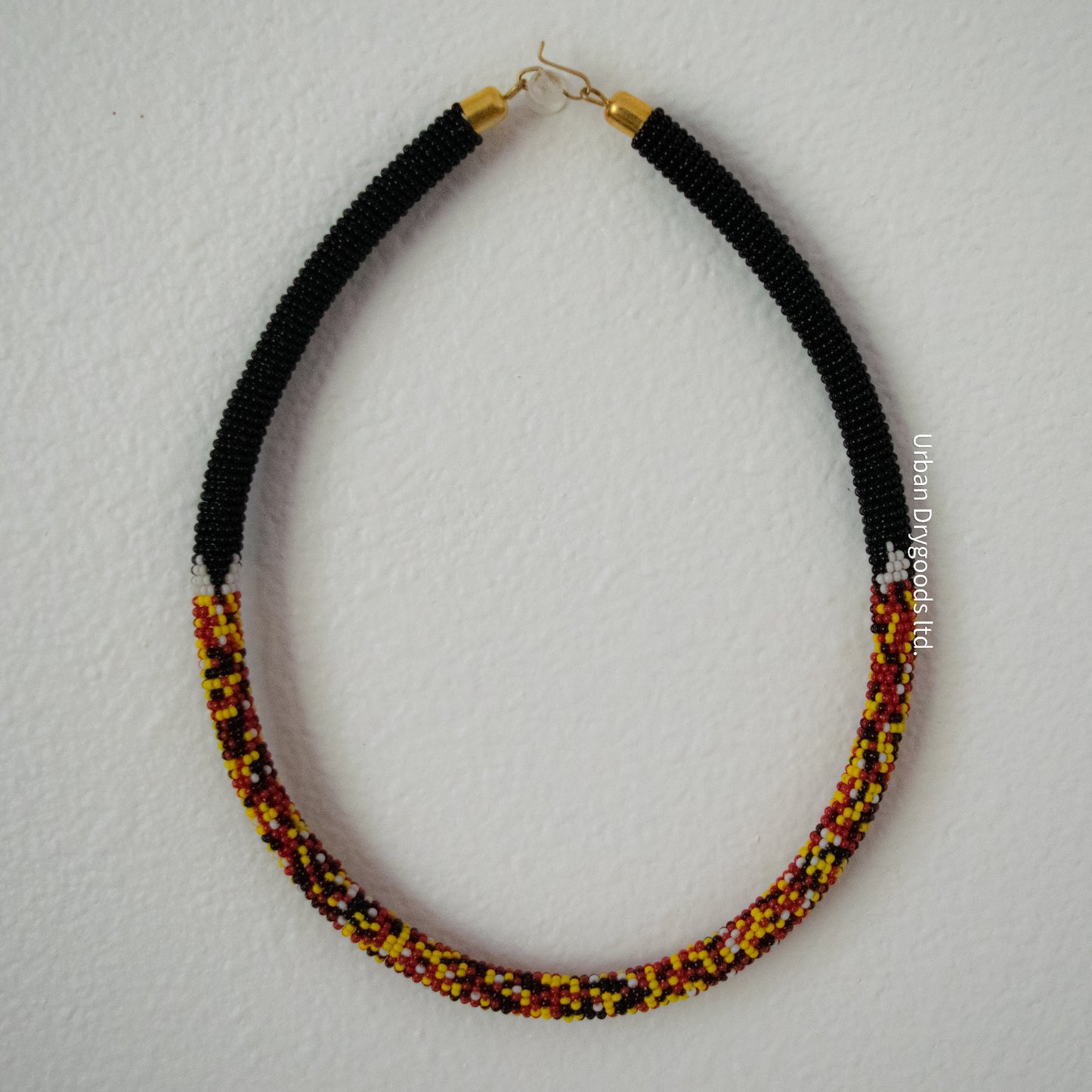 Zulu and Messiah African Handmade Beaded Necklaces, Black with Mixed White, Red, Yellow