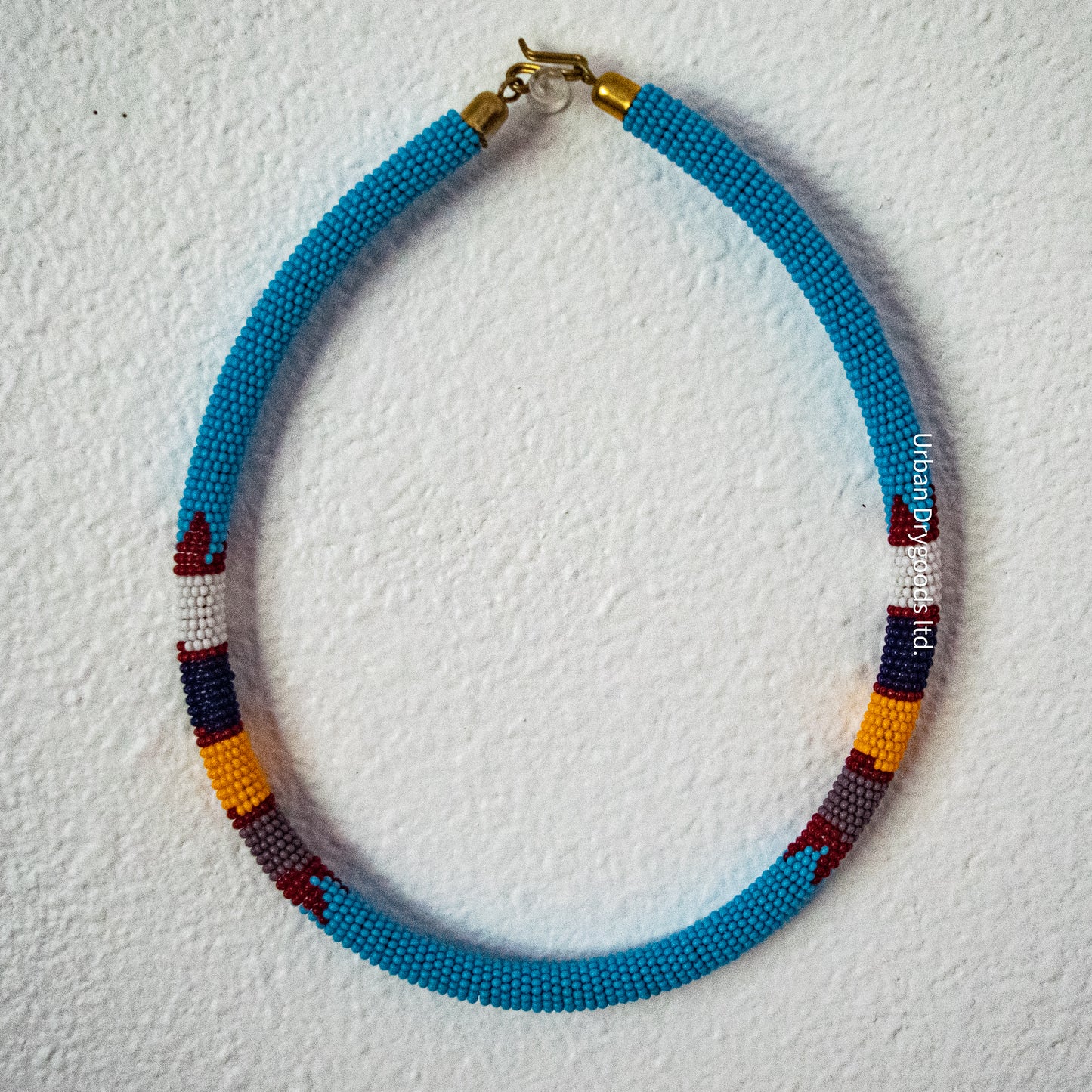 Zulu and Messiah African Handmade Beaded Necklace, Sky-Blue, Dark Red, White, Black, Orange, and Purple