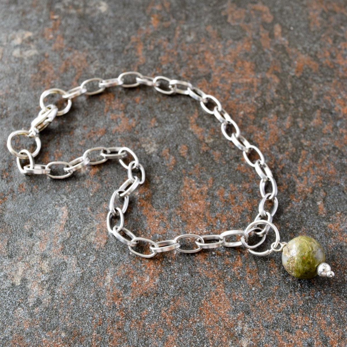 Simplicity, Fancy Green Jasper Silver Bracelet