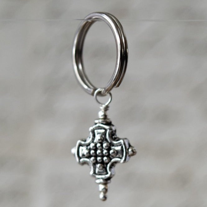 Interchangeables Tibetan Style, Antiqued Silver, Cross Charm on a Stainless-Steel Split Ring