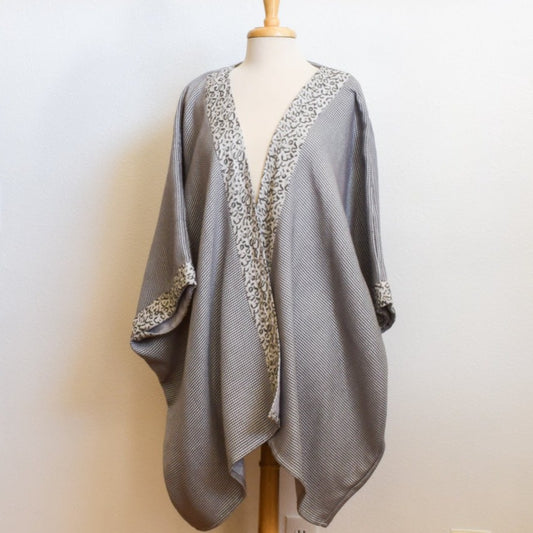 Modern, Silver, Gray, and Cream, Short Kimono Wrap, Loose Top Cardigan