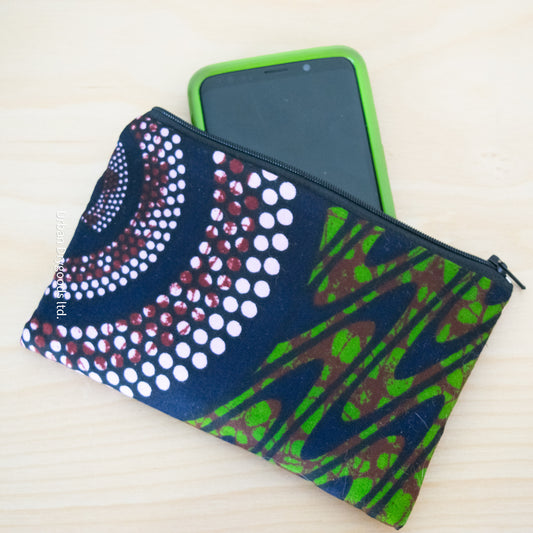 African Handmade Smart Phone Soft Case, with Green Background, and Pink and Black Circle Design