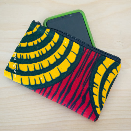 African Handmade Smart Phone Soft Case, with Yellow Circles, a Red Background, and Black Accents