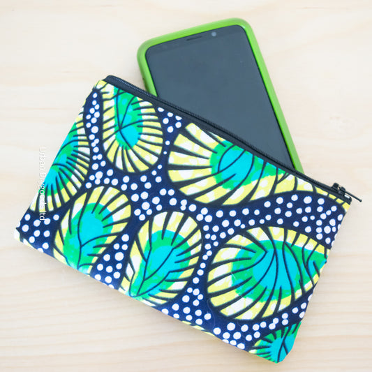 African Handmade Smart Phone Soft Case, with Black and White Polka Dots, and a Yellow and Green Leaf Design