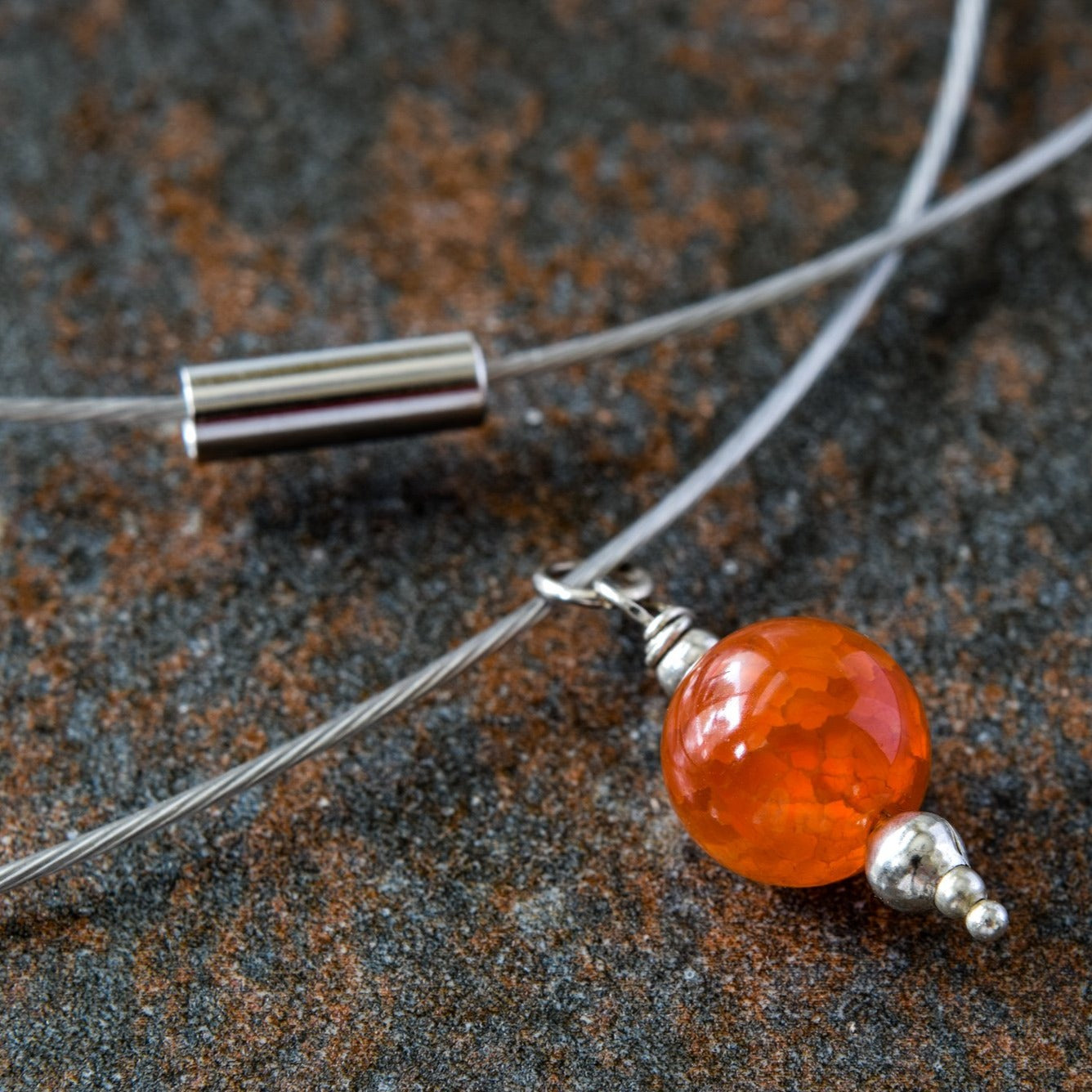 Simplicity Cinnamon Agate on a Steel Slide Necklace