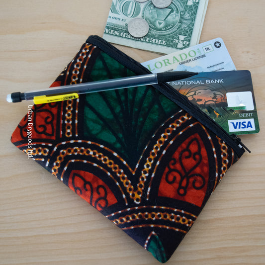 Handmade African Small Purse, with Green, and Orange Organic Design