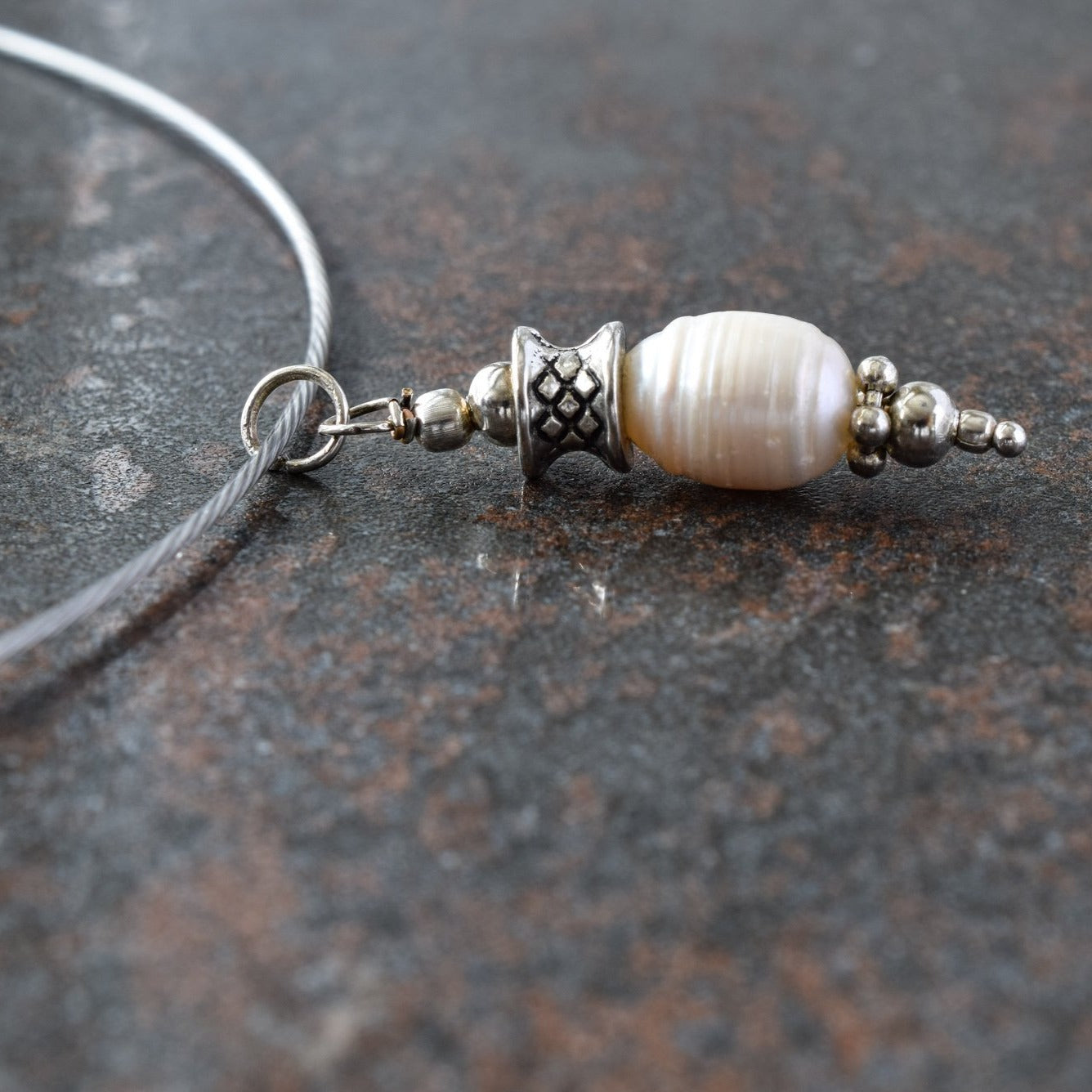 Simplicity, White Fresh Water Pearl Pendent on a Stainless-Steel Slide Necklace