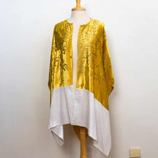 Gold Velvet Women's Roan, Wrap, Shawl, Open Front Poncho, with Coordinating Front Panels