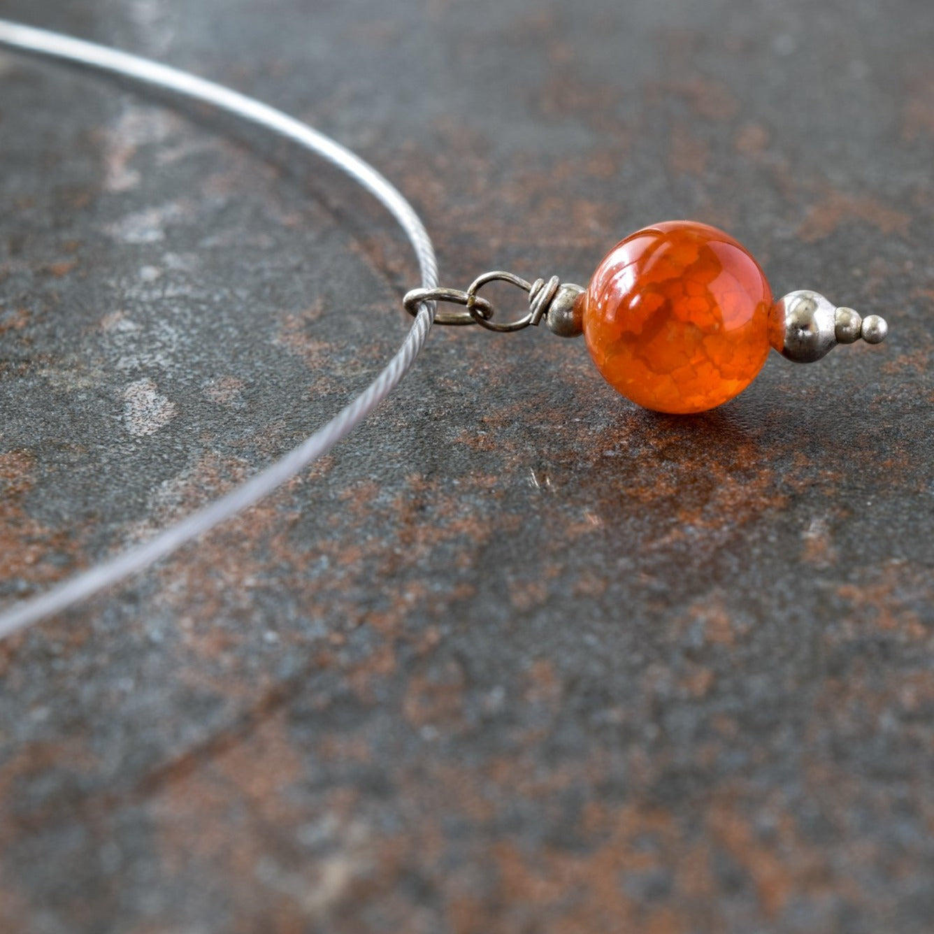 Simplicity Cinnamon Agate on a Steel Slide Necklace