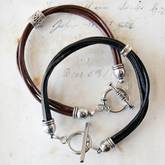 Build Your Own Leather Strands 7" Leather Bracelet with Toggle Clasp in Saddle Brown or Coal Black