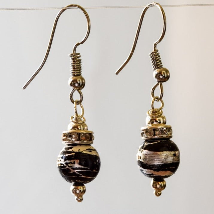 Little Treats, Fishhook Dangle Earrings with Black and Silver Swirls