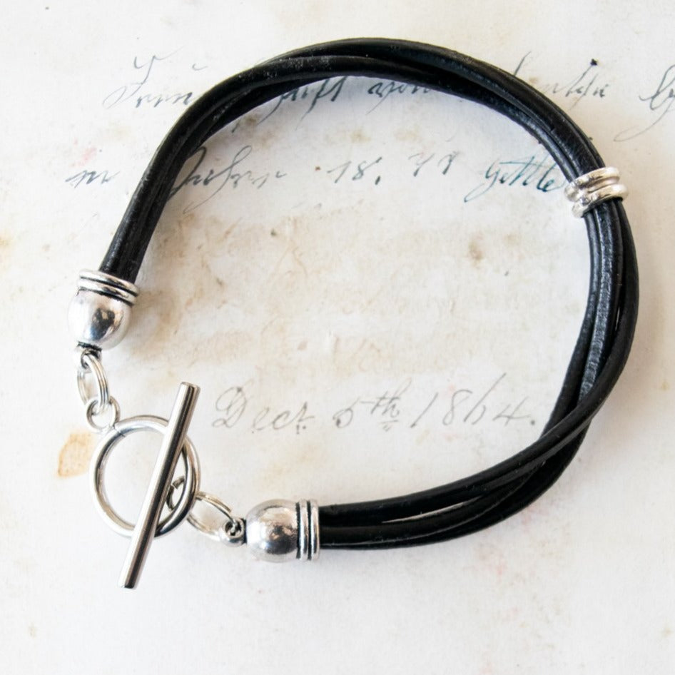 Build Your Own Leather Strands 7" Leather Bracelet with Toggle Clasp in Saddle Brown or Coal Black