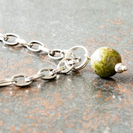 Simplicity, Fancy Green Jasper Silver Bracelet