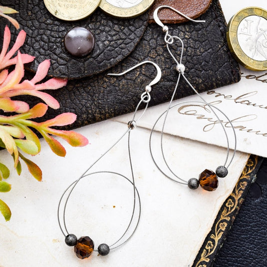 Basics, Loop-de-Loop Dangle Earrings with an Amber Crystal