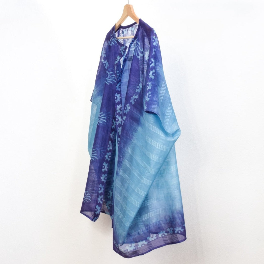 Woman's Lightweight Cotton Blue & Purple, Open Front Kimono Top