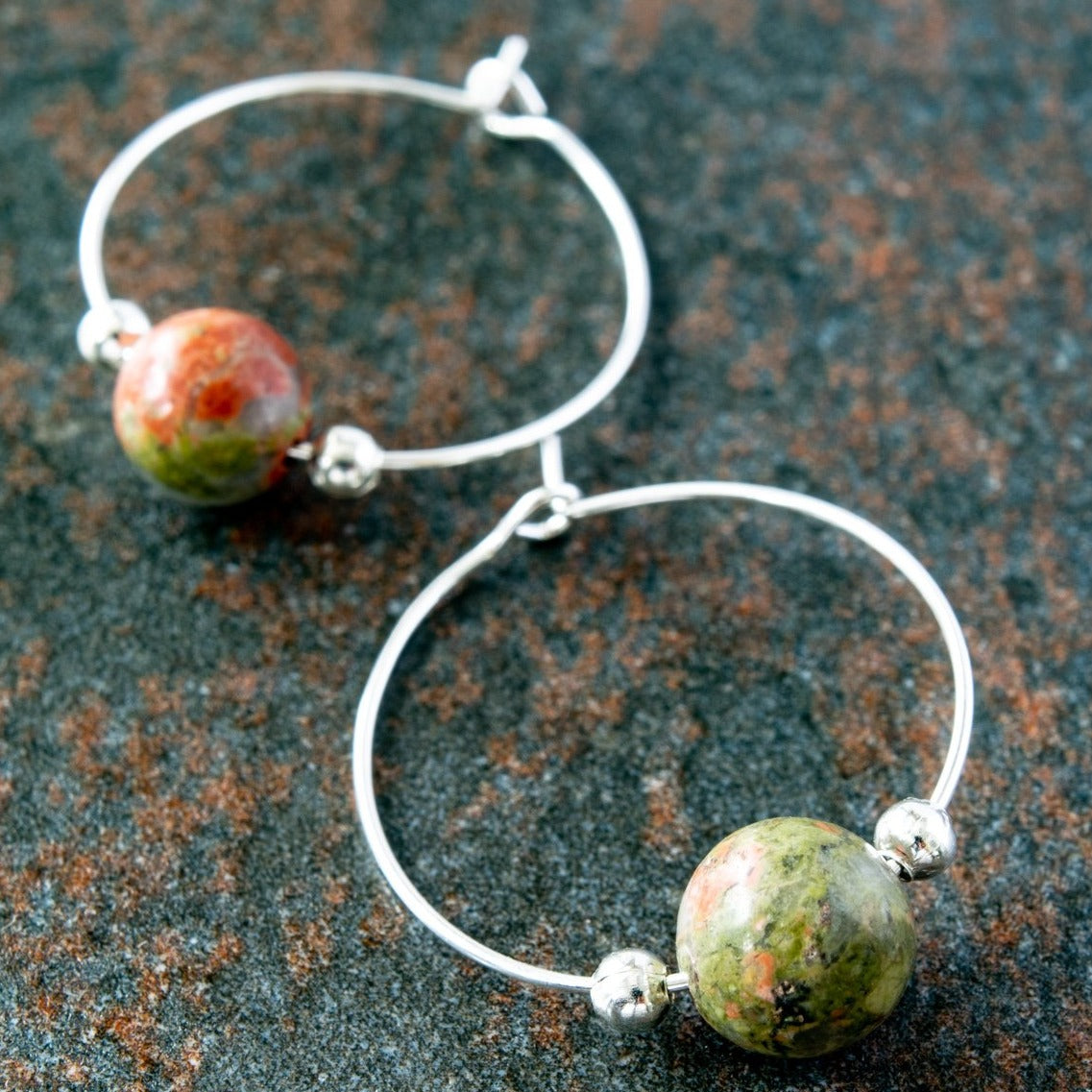 Simplicity, Green Jasper Hoop Earrings