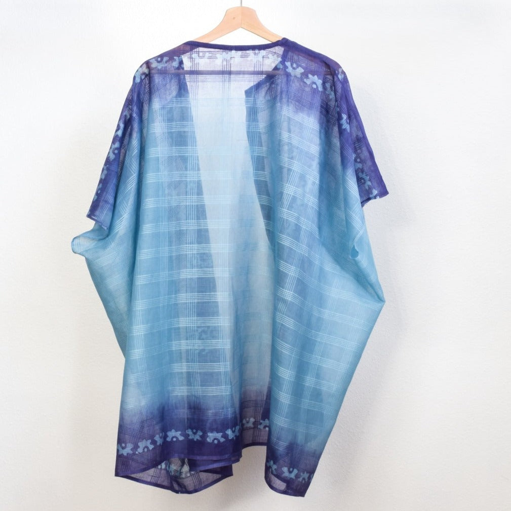 Woman's Lightweight Cotton Blue & Purple, Open Front Kimono Top