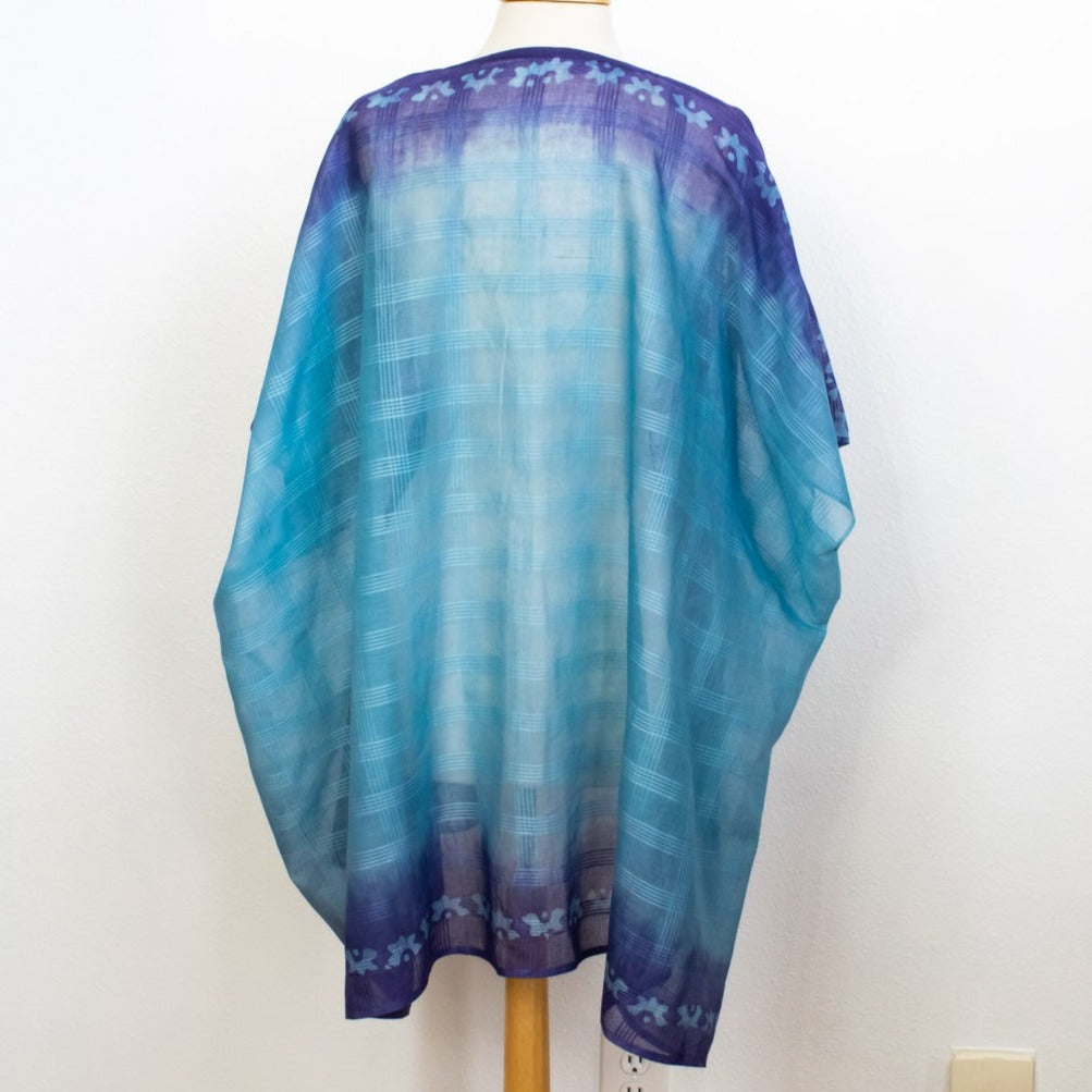 Woman's Lightweight Cotton Blue & Purple, Open Front Kimono Top