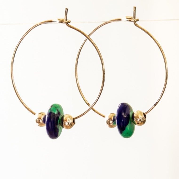 Little Treats, Silver Hoope Earrings with Azurite Stones