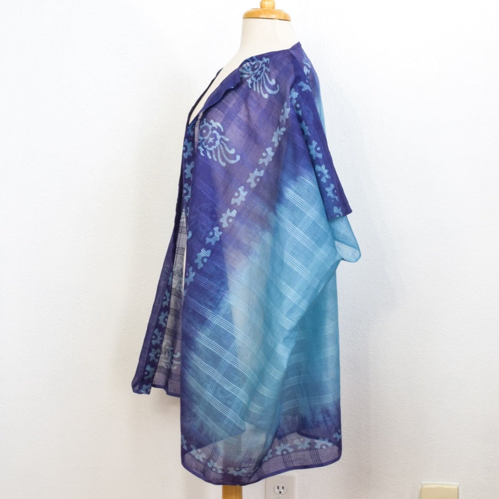 Woman's Lightweight Cotton Blue & Purple, Open Front Kimono Top