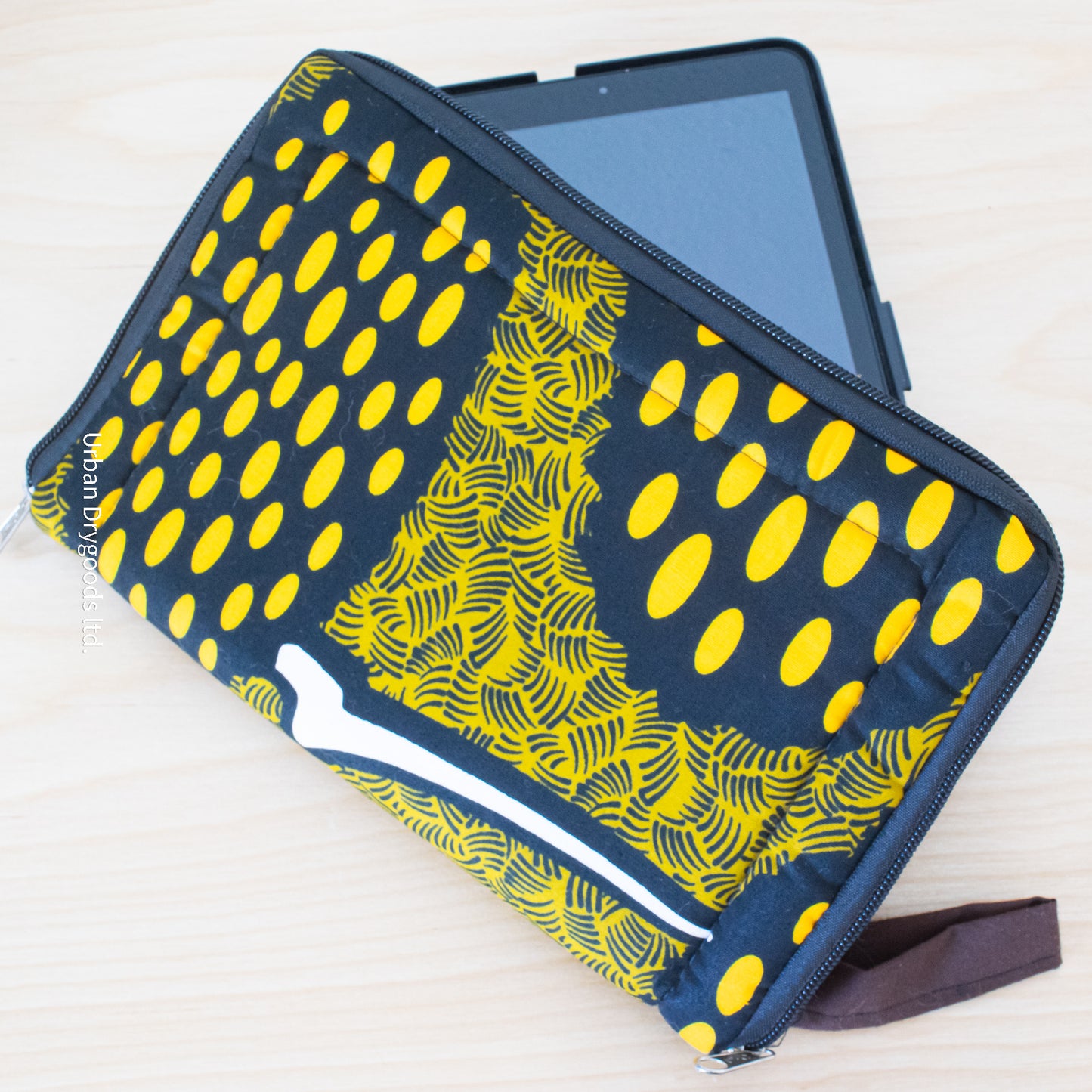 African, Handmade Padded Pouch for Tablet Computers. With Yellow, Green and Black