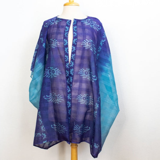 Woman's Lightweight Cotton Blue & Purple, Open Front Kimono Top