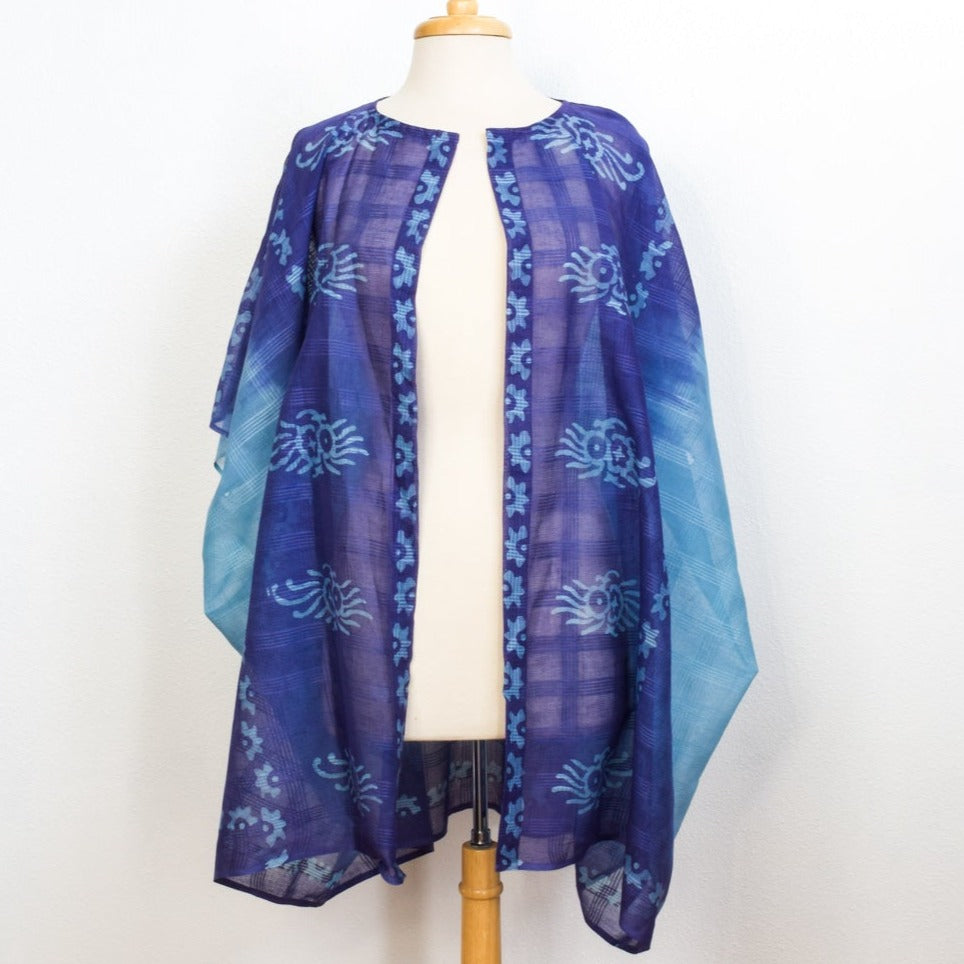 Woman's Lightweight Cotton Blue & Purple, Open Front Kimono Top