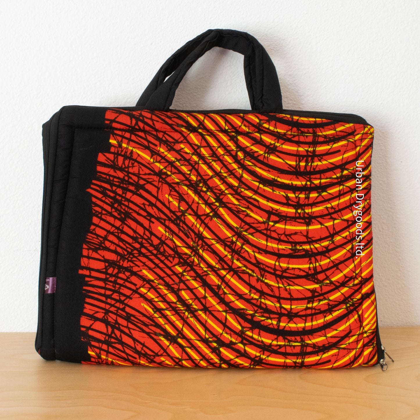 Handmade African Laptop Computer Sleeve. with Black, Yellow, and Red.