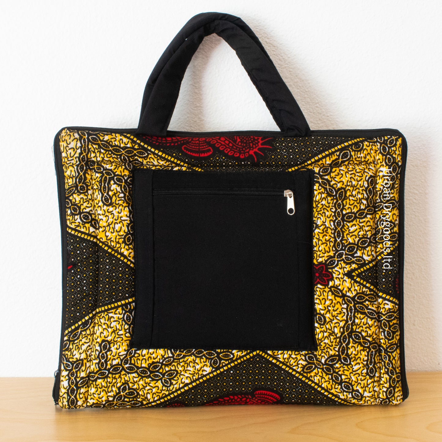 Handmade African Laptop Computer Sleeve, with Red and Gold Seahorse