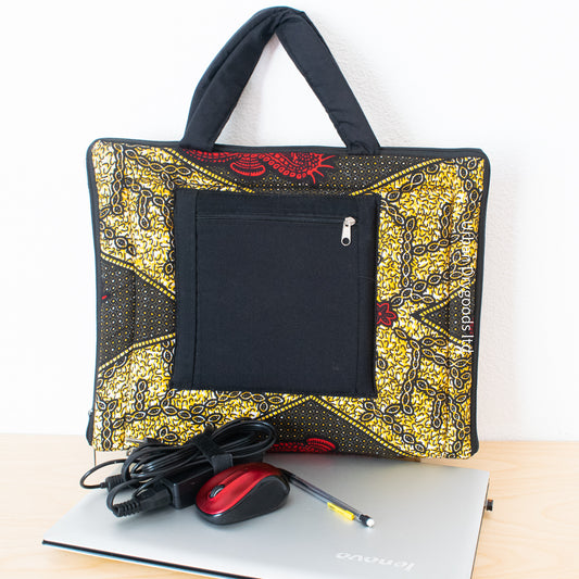 Handmade African Laptop Computer Sleeve, with Red and Gold Seahorse