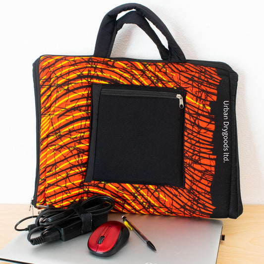 Handmade African Laptop Computer Sleeve. with Black, Yellow, and Red.