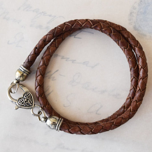 Classic Wraps Woman's Saddle Brown, Double Wrap, Braided Leather Bracelet