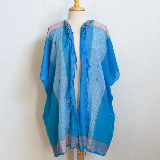 Women's Lightweight Cotton, Sky Blue, Open Front, Kimono Top