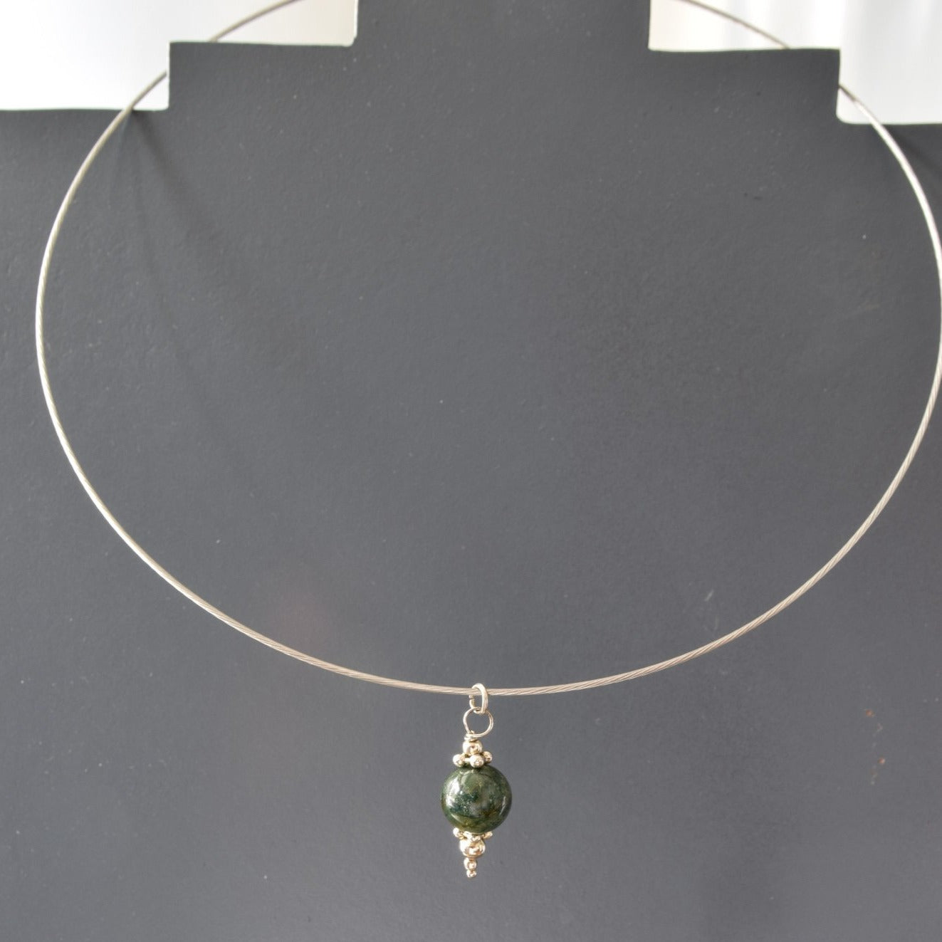 Simplicity, Fancy Green Jasper Pendent on a Stainless-Steel Slide Necklace