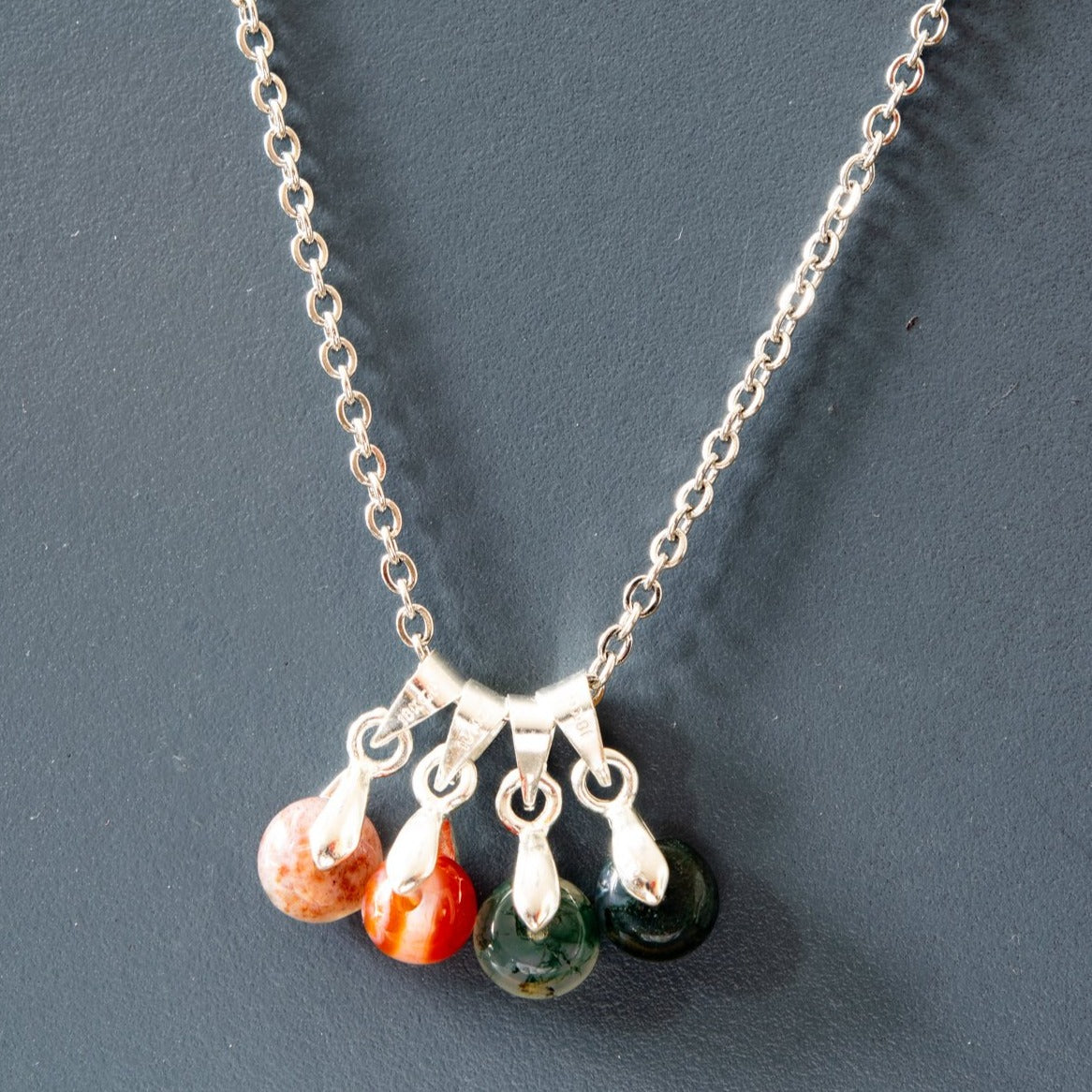 Simplicity Stainless Steel Necklace with Small Mixed Stone Pendants