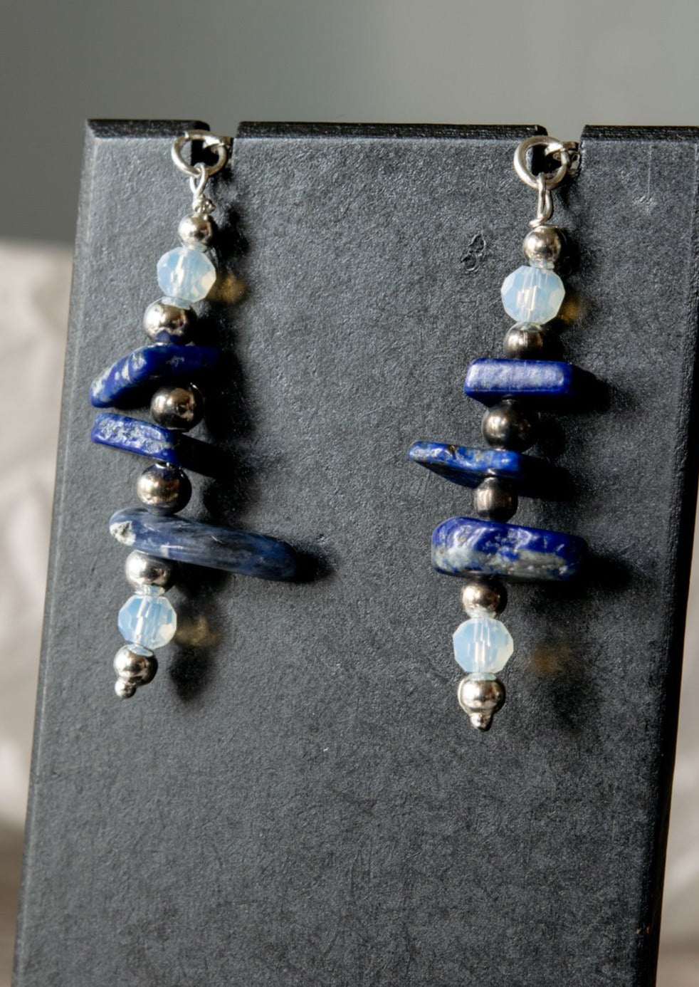 Expressions in Sodalite, Spring Back Dangle Earrings with Sodalite and Opalite