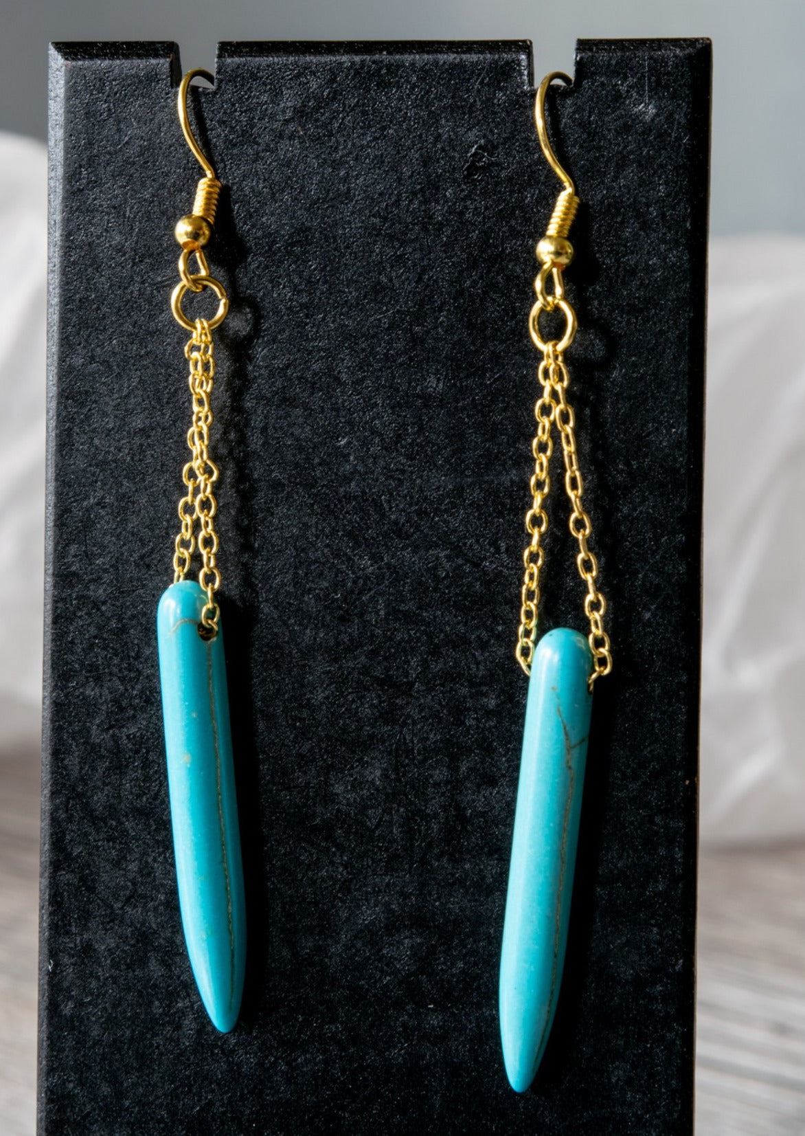 Expressions in Howlite, Dangle Earrings with Gold and Blue Howlite Stones