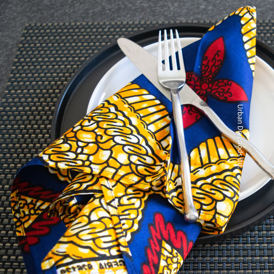 Limited-Edition, Handmade African Cloth Napkins, with Blue Diamond Pattern, Set of Two