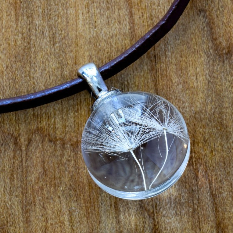 Beginnings, 20-inch Saddle Brown Leather Cord Dandelion Necklace