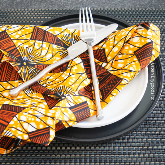 Limited-Edition, Handmade African Cloth Napkins, with Rust Burst, Set of Two