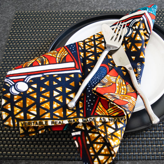 Limited-Edition, Handmade African Cloth Napkins, with Handbag Pattern, Set of Two