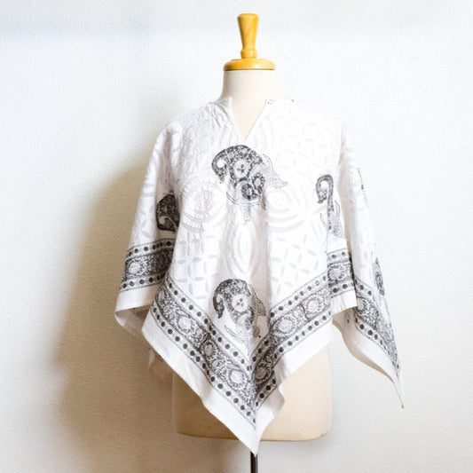 Women's Elegant White & Black, Paisley poncho