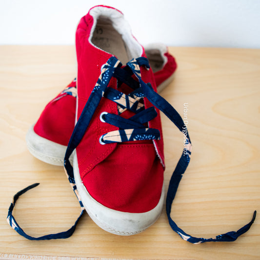 Awesome Handmade African Shoelaces, Navy, Light Blue, and Pink Geometrics