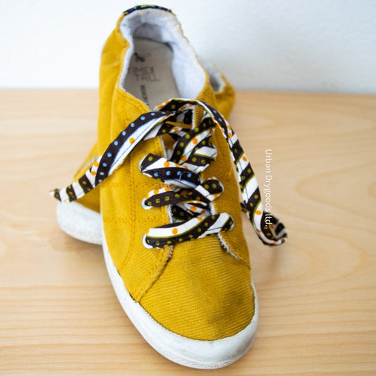 Awesome Handmade African Shoelaces, Black with Yellow, Red and Green Polka Dots