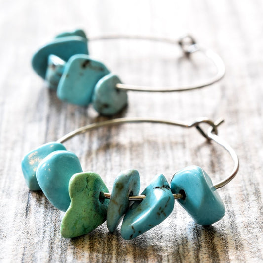 Expressions in Turquoise, Hoop Earrings with Stacked Stones